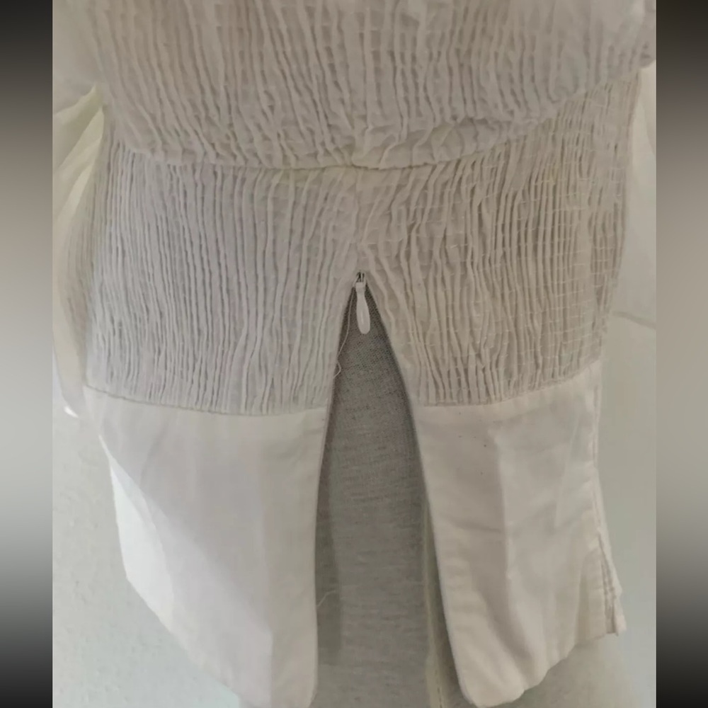 ZARA Womens Junior Girls Size L White Cropped Top Blouse Short Ruffle Sleeve - Picture 9 of 16